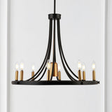 Dante Modern Iron Adjustable Wagon Wheel LED Chandelier with Downlight - JONATHAN Y