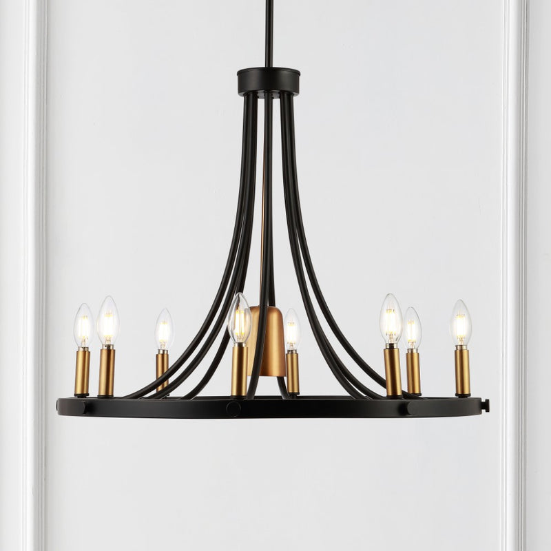 Dante Modern Iron Adjustable Wagon Wheel LED Chandelier with Downlight - JONATHAN Y