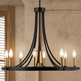 Dante Modern Iron Adjustable Wagon Wheel LED Chandelier with Downlight - JONATHAN Y