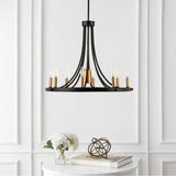 Dante Modern Iron Adjustable Wagon Wheel LED Chandelier with Downlight - JONATHAN Y