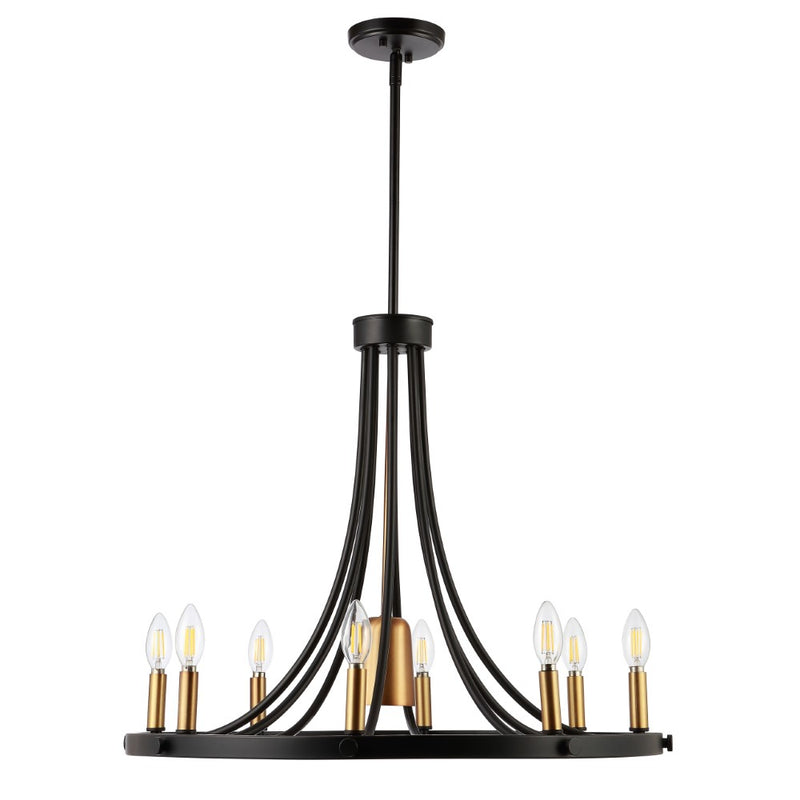 Dante Modern Iron Adjustable Wagon Wheel LED Chandelier with Downlight - JONATHAN Y