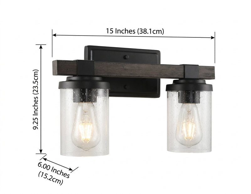 Bungalow Iron/Seeded Glass Rustic Farmhouse LED Vanity Light Oil Rubbed Bronze / 2 Sockets – DIM
