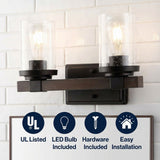 Bungalow Iron/Seeded Glass Rustic Farmhouse LED Vanity Light Oil Rubbed Bronze / 2 Sockets – ICONS
