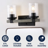 Bungalow Iron/Seeded Glass Rustic Farmhouse LED Vanity Light