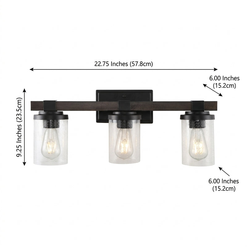 Bungalow Iron/Seeded Glass Rustic Farmhouse LED Vanity Light Oil Rubbed Bronze / 3 Sockets – DIM
