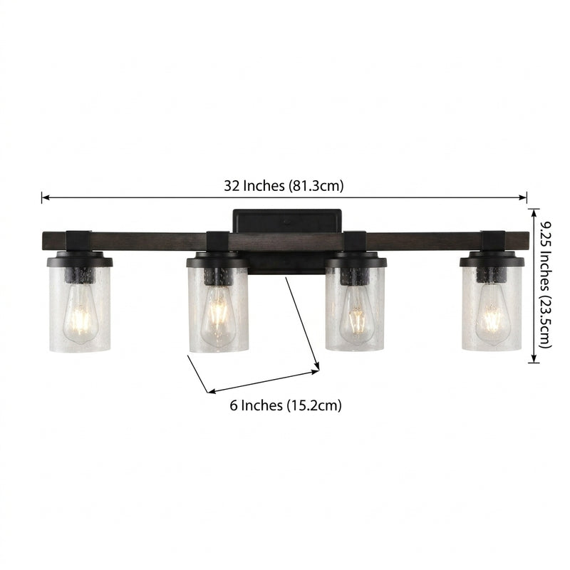 Bungalow Iron/Seeded Glass Rustic Farmhouse LED Vanity Light Oil Rubbed Bronze / 4 Sockets – DIM