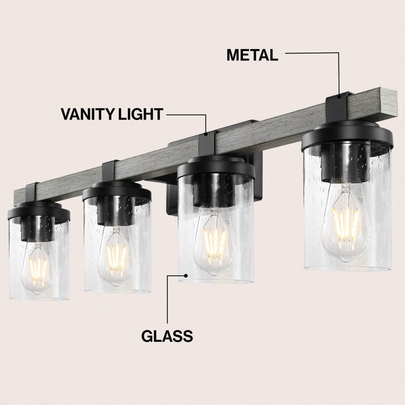 Bungalow Iron/Seeded Glass Rustic Farmhouse LED Vanity Light