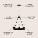 Coronet 20" 3-Light Iron/Seeded Glass Rustic Farmhouse LED Chandelier - JONATHAN Y