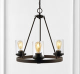Coronet 20" 3-Light Iron/Seeded Glass Rustic Farmhouse LED Chandelier - JONATHAN Y