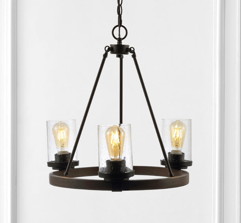 Coronet 20" 3-Light Iron/Seeded Glass Rustic Farmhouse LED Chandelier - JONATHAN Y