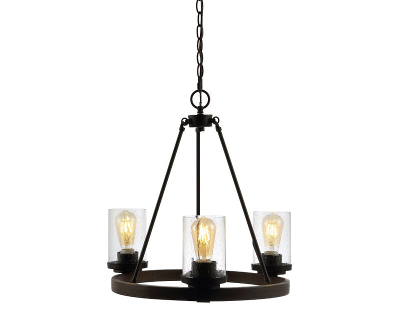 Coronet 20" 3-Light Iron/Seeded Glass Rustic Farmhouse LED Chandelier - JONATHAN Y