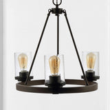 Coronet 20" 3-Light Iron/Seeded Glass Rustic Farmhouse LED Chandelier - JONATHAN Y