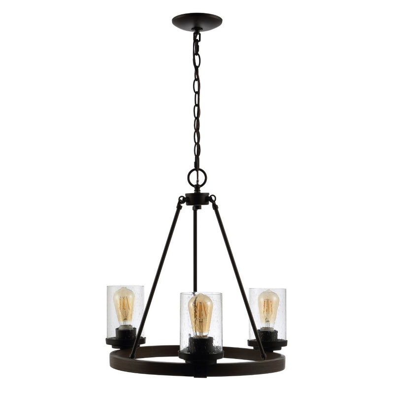 Coronet 20" 3-Light Iron/Seeded Glass Rustic Farmhouse LED Chandelier - JONATHAN Y