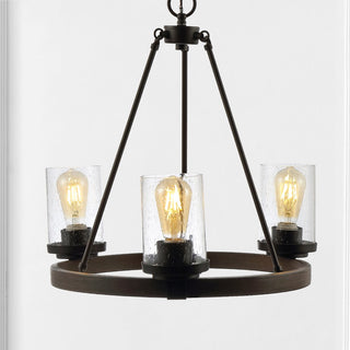 Coronet 20" 3-Light Iron/Seeded Glass Rustic Farmhouse LED Chandelier - JONATHAN Y