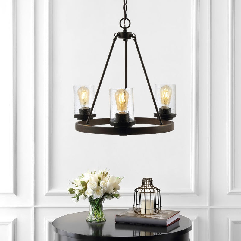 Coronet 20" 3-Light Iron/Seeded Glass Rustic Farmhouse LED Chandelier - JONATHAN Y