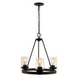 Coronet 20" 3-Light Iron/Seeded Glass Rustic Farmhouse LED Chandelier - JONATHAN Y
