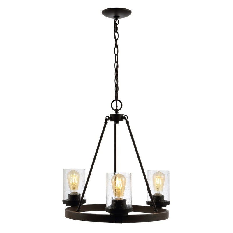 Coronet 20" 3-Light Iron/Seeded Glass Rustic Farmhouse LED Chandelier - JONATHAN Y