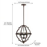 Ogee 16.75" Adjustable Iron Rustic Industrial LED Pendant Oil Rubbed Bronze / 3 Sockets – DIM