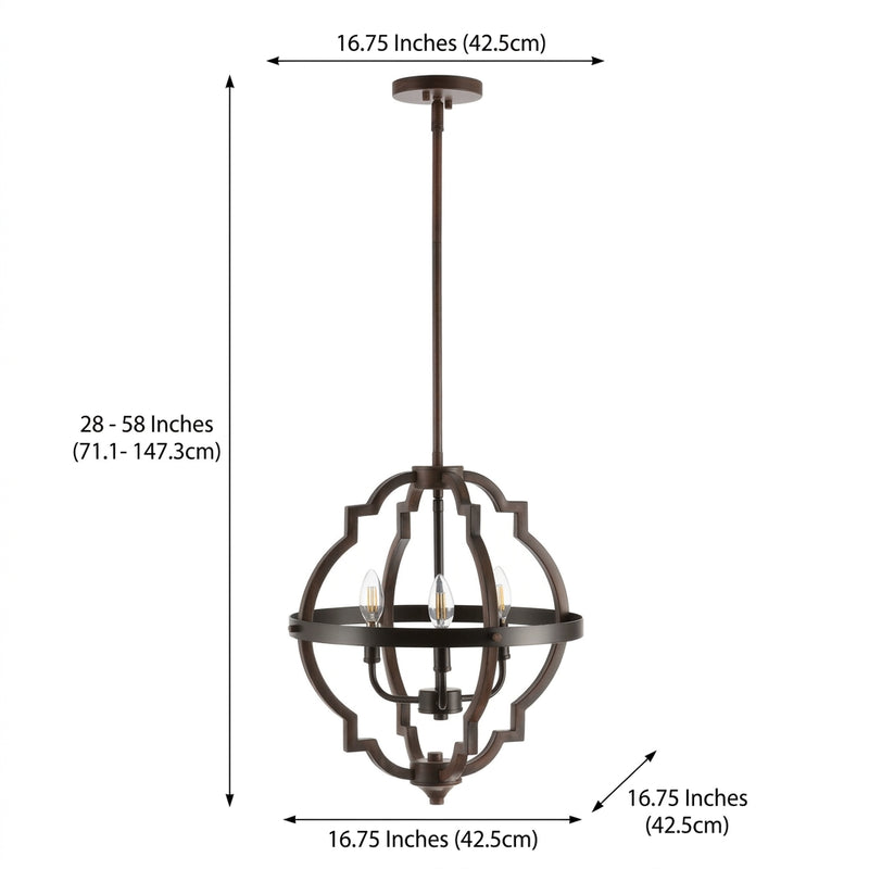 Ogee 16.75" Adjustable Iron Rustic Industrial LED Pendant Oil Rubbed Bronze / 3 Sockets – DIM