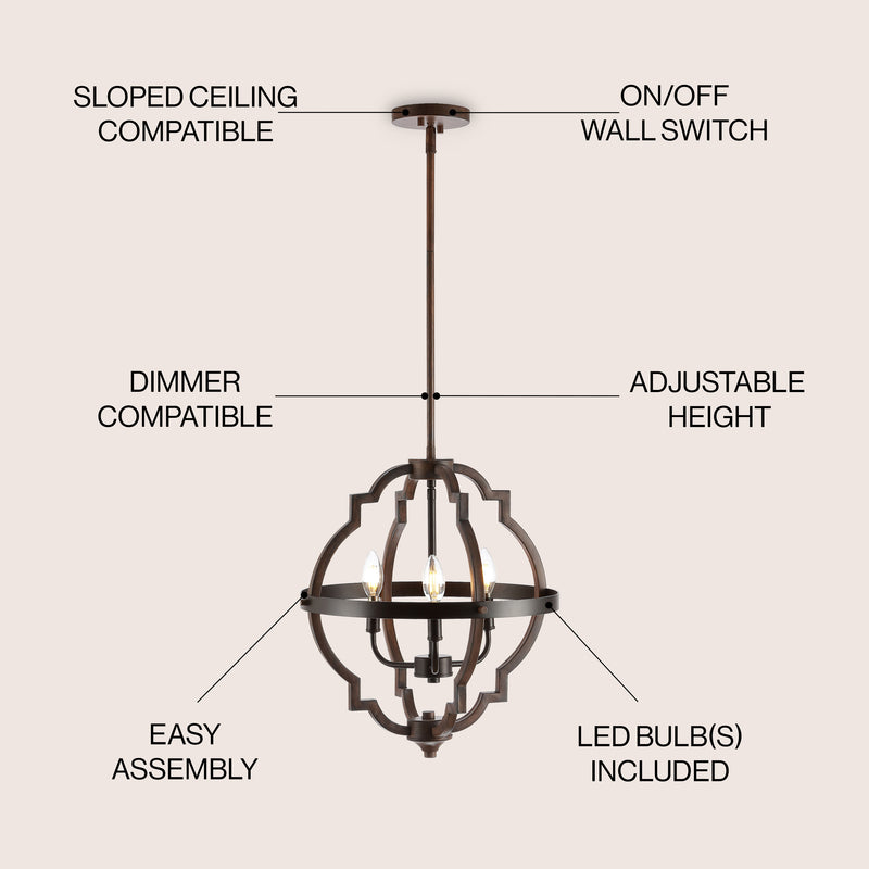 Ogee 16.75" Adjustable Iron Rustic Industrial LED Pendant - JONATHAN Y