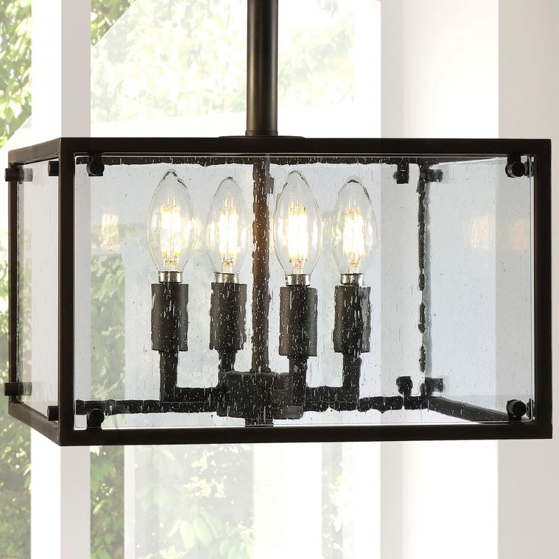 Paysan 13" Iron/Seeded Glass Rustic Farmhouse LED Flush Mount - JONATHAN Y