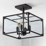 Paysan 13" Iron/Seeded Glass Rustic Farmhouse LED Flush Mount - JONATHAN Y