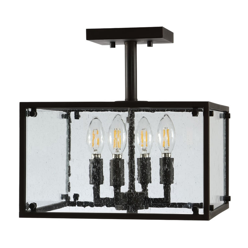 Paysan 13" Iron/Seeded Glass Rustic Farmhouse LED Flush Mount - JONATHAN Y