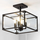 Paysan 13" Iron/Seeded Glass Rustic Farmhouse LED Flush Mount - JONATHAN Y