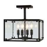 Paysan 13" Iron/Seeded Glass Rustic Farmhouse LED Flush Mount - JONATHAN Y