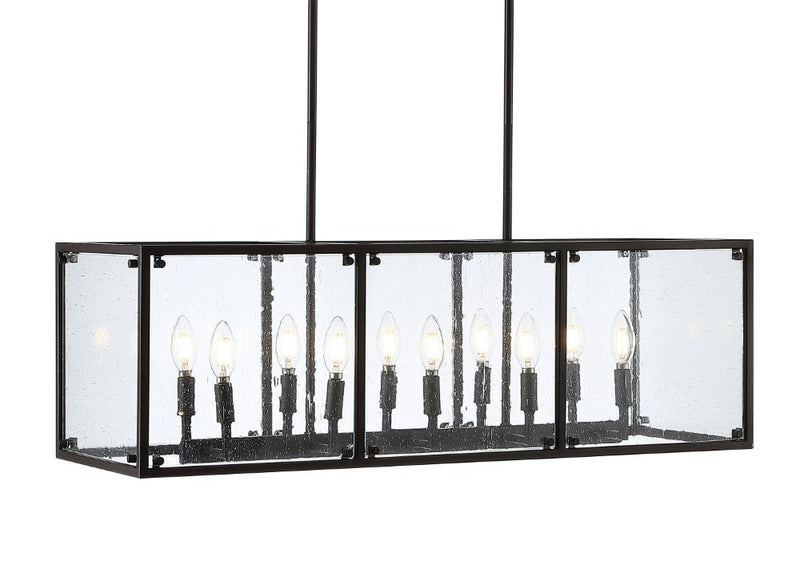 Paysan 35" Linear Adjustable Iron/Seeded Glass Rustic Farmhouse LED Pendant - JONATHAN Y