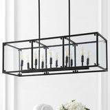Paysan 35" Linear Adjustable Iron/Seeded Glass Rustic Farmhouse LED Pendant - JONATHAN Y