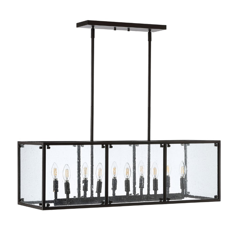 Paysan 35" Linear Adjustable Iron/Seeded Glass Rustic Farmhouse LED Pendant - JONATHAN Y