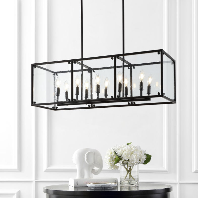 Paysan 35" Linear Adjustable Iron/Seeded Glass Rustic Farmhouse LED Pendant - JONATHAN Y