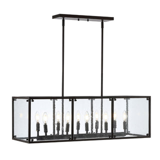 Paysan 35" Linear Adjustable Iron/Seeded Glass Rustic Farmhouse LED Pendant - JONATHAN Y