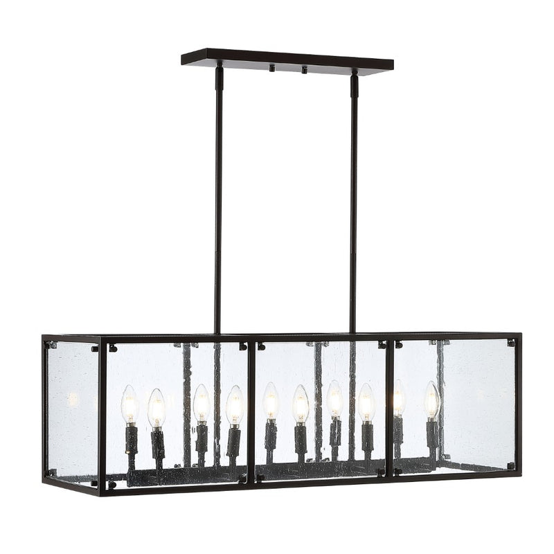 Paysan 35" Linear Adjustable Iron/Seeded Glass Rustic Farmhouse LED Pendant - JONATHAN Y