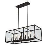 Paysan 35" Linear Adjustable Iron/Seeded Glass Rustic Farmhouse LED Pendant - JONATHAN Y