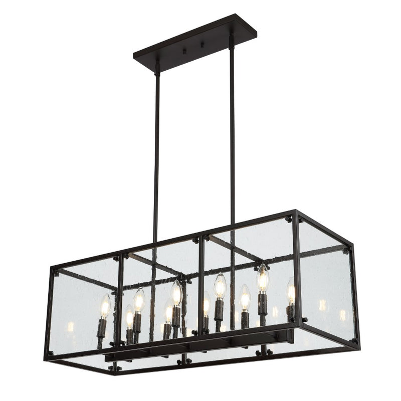 Paysan 35" Linear Adjustable Iron/Seeded Glass Rustic Farmhouse LED Pendant - JONATHAN Y