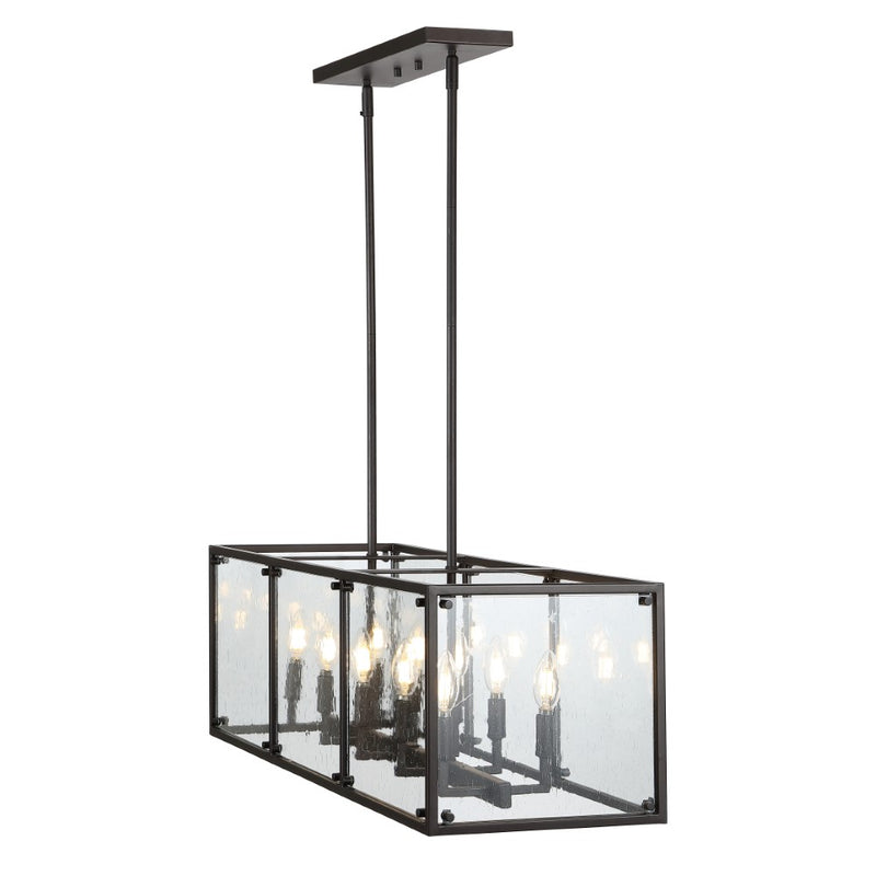 Paysan 35" Linear Adjustable Iron/Seeded Glass Rustic Farmhouse LED Pendant - JONATHAN Y