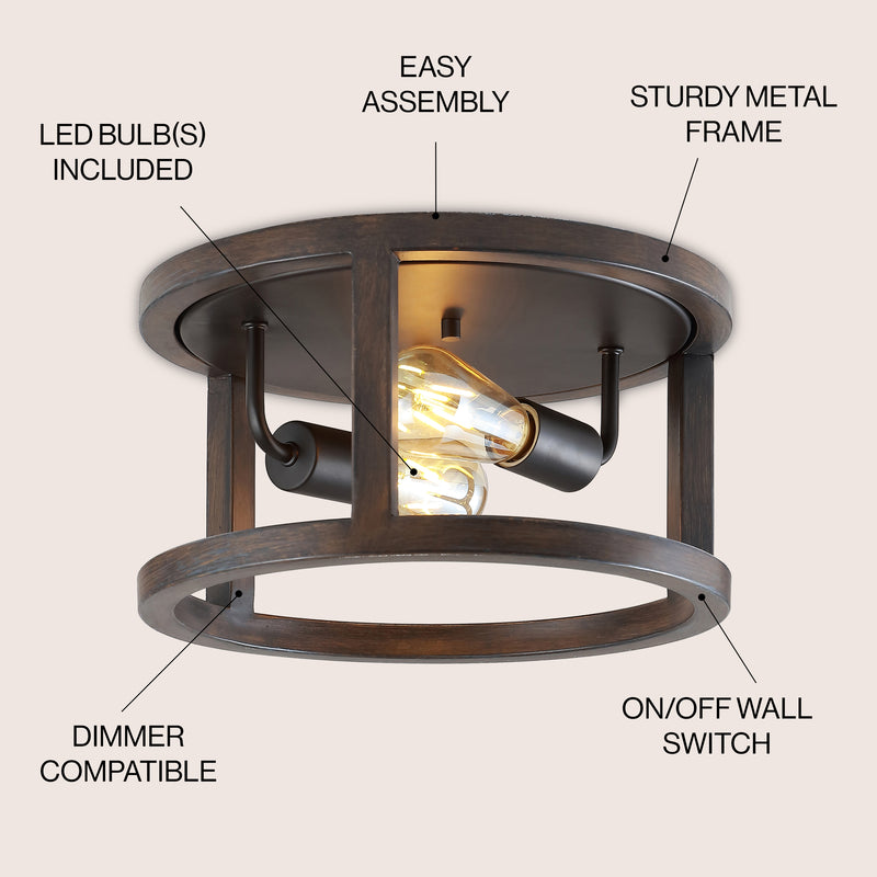 Atelier 12.75" Iron Rustic Industrial LED Flush Mount - JONATHAN Y