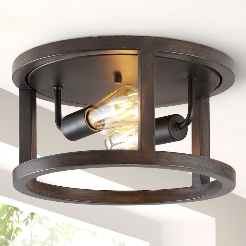Atelier 12.75" Iron Rustic Industrial LED Flush Mount - JONATHAN Y