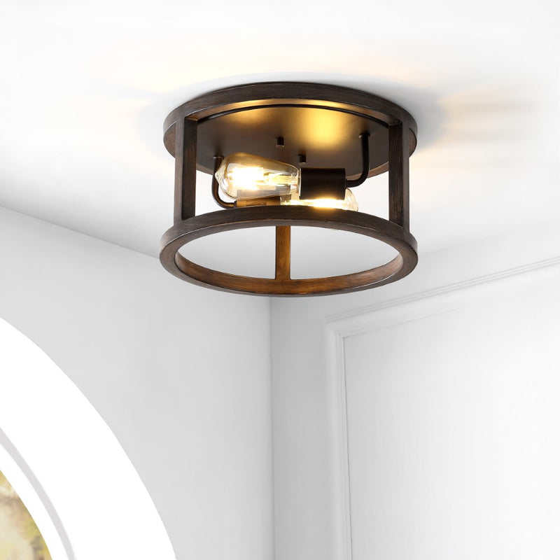 Atelier 12.75" Iron Rustic Industrial LED Flush Mount - JONATHAN Y