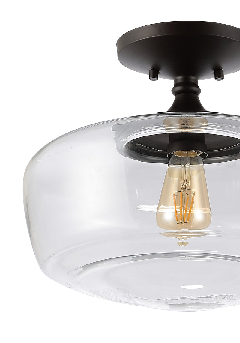 Marfa 14" Glass/Iron Farmhouse Modern LED Flush Mount