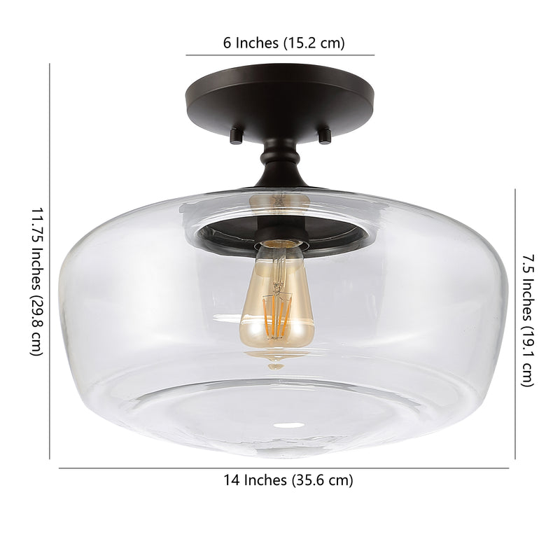 Marfa 14" Glass/Iron Farmhouse Modern LED Flush Mount