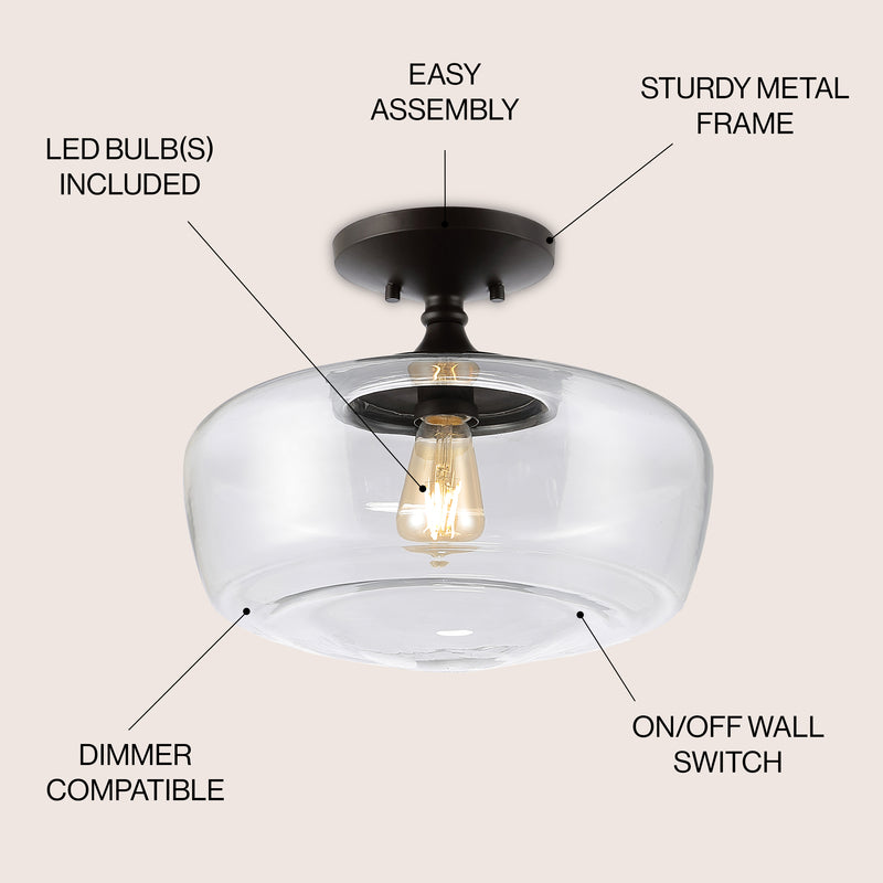Marfa 14" Glass/Iron Farmhouse Modern LED Flush Mount