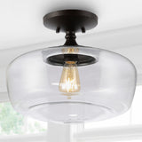 Marfa 14" Glass/Iron Farmhouse Modern LED Flush Mount