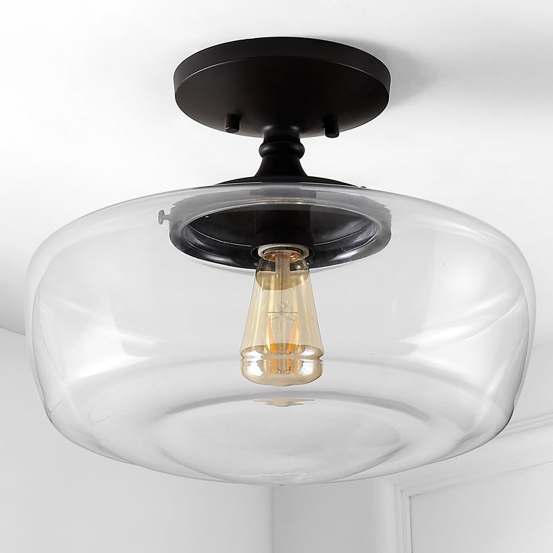 Marfa 14" Glass/Iron Farmhouse Modern LED Flush Mount