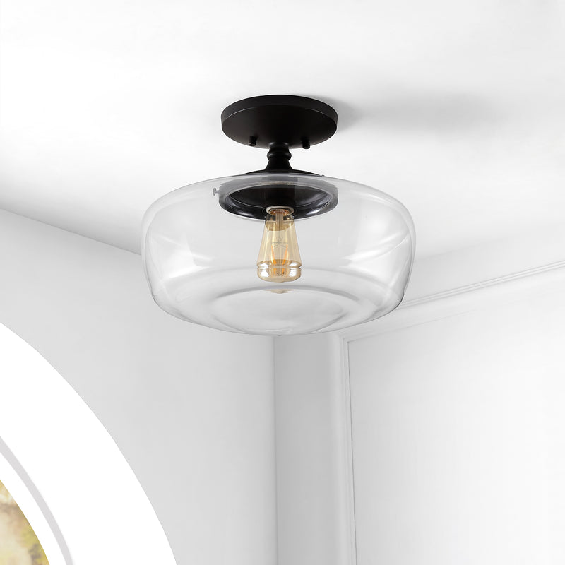 Marfa 14" Glass/Iron Farmhouse Modern LED Flush Mount