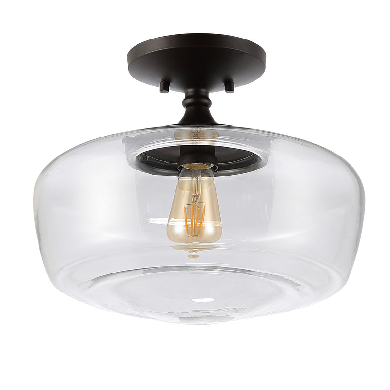 Marfa 14" Glass/Iron Farmhouse Modern LED Flush Mount