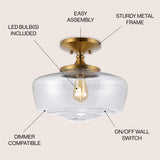 Marfa 14" Glass/Iron Farmhouse Modern LED Flush Mount