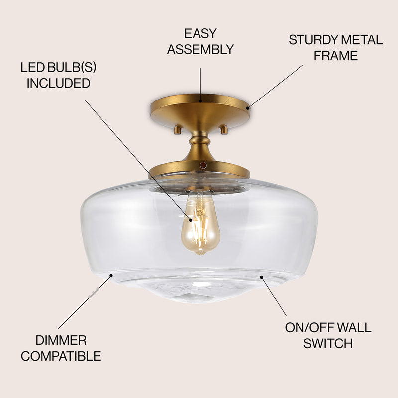 Marfa 14" Glass/Iron Farmhouse Modern LED Flush Mount